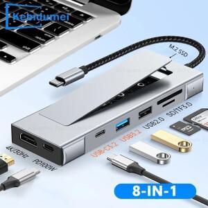 디스크 저장 기능 8-in-1 USB 3.2 허브 멀티 어댑터 카드 리더기 노트북용 타입 C-HDMI 호환 분배기 맥북