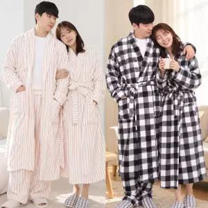하랑이플 겨울 밍크 커플가운 극세사 수면가운 남녀 홈웨어 로브