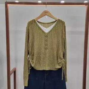 [무자크]옆셔링배색브이넥부클니트MQ3WKT01_GN