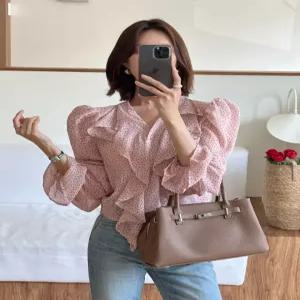 [다바걸]핑퐁도트프릴블라우스