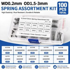 10가지 크기/100개 WD:0.2mm OD:1.5-3mm 나선형 압축 스프링 65Mn/304SUS 정밀 리턴 소형 세트