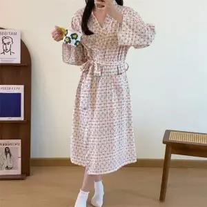 체크 하트 롱 샤워 잠옷 가운 봄 목욕가운 커플 골프 가정용