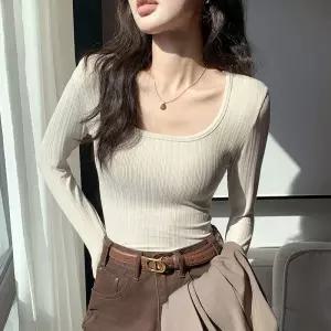 스타일아유 여성 모던 U넥 긴팔 티셔츠 봄가을 엘레강스 슬림핏 이너탑 TS2928