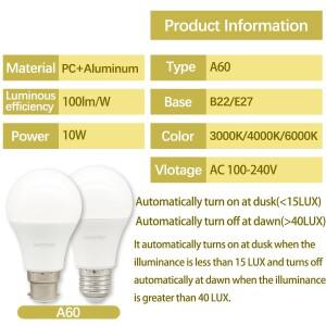1pcs Led 전구 빛 센서 제어 AC 220V 110V 10W E27 B22 황혼에서 새벽 지하 차고 입구