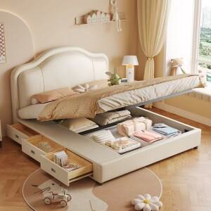 #프랑스 디자인 수납형 소프트 침대 공장 도매, 저렴한 가격의 고급 다기능 가죽