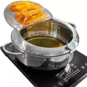 솔틀라스 딥 프라이어 냄비 F 11인치/4.4Qt 4.2 L 뚜껑이 있는 초대형 덴푸라 프라이팬 304 스테인리스