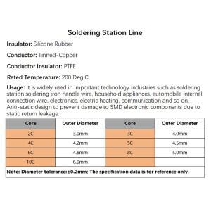1/5M 실리콘 와이어 케이블 T12 납땜 인두 스테이션 2 3 4 5 6 8 10 코어 주석 도금 구리 PTFE 절연 고온