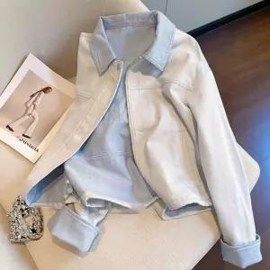 M3 여성 라이트 블루 라펠 숏 코트 가을 ？？캐주얼 재킷 탑 JEN