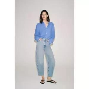 ZARA JEANS ZW COLLECTION TAPERED TIRO ALTO - 라이트 블루 6840/107/441