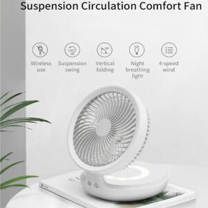 Youpin Edon 무선 서스펜션 공기 순환 선풍기, USB 충전식 접이식 전기 야간 조명, 터치 컨트롤, 4 속도,