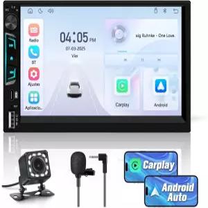 Pyniro 더블 DIN 카 레오 무선 CarPlay 및 Android Auto 7 HD 터치 린 헤드 유닛 후방 카메라/외부 마이크