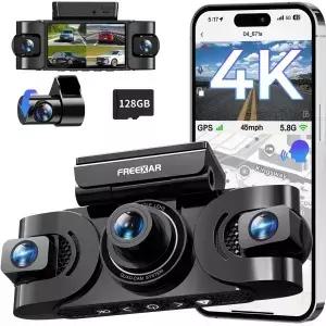 FREEXAR 4K 360° Dash Cam 128GB 카드 포함 우버 및 트 운전자용 전면 후면 캐빈을 갖춘 4채널 차량