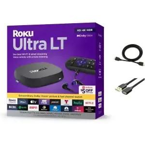 Roku Ultra LT 스트리밍 디바이스 4K/HDR/Dolby Vision/Dual-Band Wi-Fi 보이스 리모트 및 HDMI 케이블