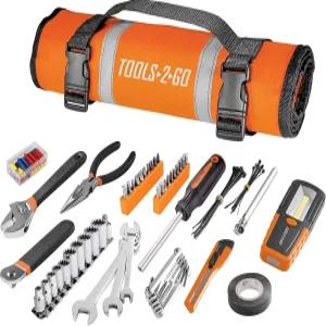 Tools-2-Go 롤업 파우치 렌치 플라이어 작업등 소켓 비트가 포함된 83피스 세트 오토바이 자동차 트럭