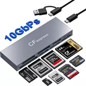 CFexpress Type B 카드 리더기 USB C 3.2 10Gbps 8슬롯 허브 메모리 어댑터로 A XQD SD TF MS XD CF를