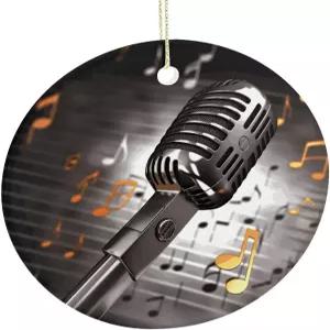 음악 음표가 있는 마이크 세라믹 장식품 크리스마스 트리 장식 둥근 걸이 귀여운 Xmas 기념품 파티 선물
