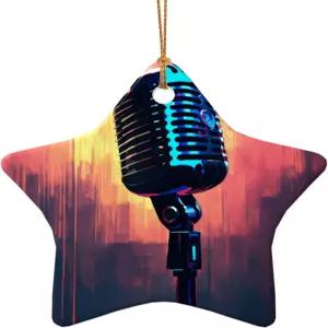 음악 노트가 인쇄된 마이크 Xmas 세라믹 별 하트 모양 크리스마스 트리 장식 홈 오피스 휴일 벽걸이용