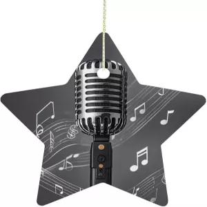 크리스마스 트리 장식용 음악 음표가 달린 세라믹 마이크로폰 금색 끈이 양면 맞춤형 Xmas 장식품 실내 홈