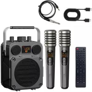 60W Bluetooth Speaker Mic 듀얼 마이크 휴대용 PA 시스템 교사용 노래방 기기 사운드 이펙트 기타 입력