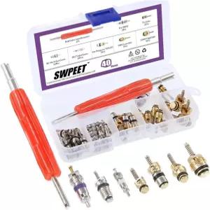 Swpeet 40개입 에어컨 밸브 코어 키트 A/C R12 R134a 냉동 타이어 스템 대부분 차량용 리무버 도구 포함