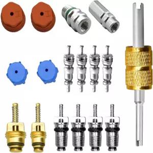 Zigeiya 17 PCS 자동차 AC 밸브 코어 키트 R12 R22 R134a 밀폐형 압력 캡 및 서비스 녹 방지 밀착 포트