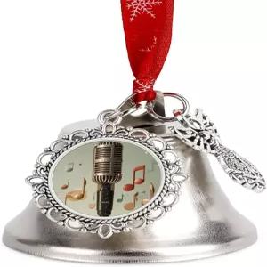 음악 음표 크리스마스 종 개인화 마이크 징글벨 걸이 장식품 금속 Xmas 트리 날개 펜던트 휴일 파티 장식용
