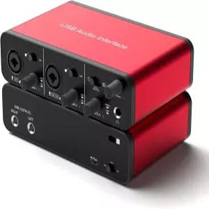 컴퓨터 녹음 팟캐스트 스트리밍용 USB 오디오 인터페이스(24Bit/192kHz)+48V 팬텀 파워 플러그 앤 플레이