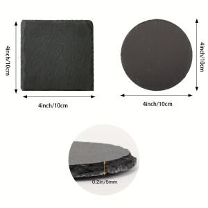 8개 슬레이트 코스터 블랭크, 기본 미완성 석재, 4인치, 사각형 및 원형, 레이저 각인 DIY 연습용