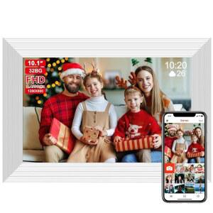 FRAMEO WHITE 10.1인치 스마트 WIFI 디지털 사진 액자 32GB 저장 공간 및 SD 슬롯이 탑재된 WI-FI 지원 자동 회전 기능이 있는 IPS 터치 스크린 전자 엄마 선물 집들이용