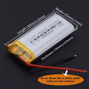 SH 1.0mm JST XH 3.7V 2000mAh 102560 리튬 폴리머 Li-Po 이온 충전식 배터리 셀