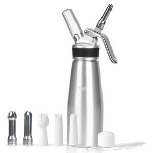 6개의 노즐이 달린 500ML 크림 휩퍼 수제 휩크림 디스펜서 | 손쉬운 관리를 위한 청소용 브러시 포함. 디저트와 딥을 누수 없는 디자인. 8G 휘핑크림 충전기와 호환됩니다