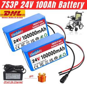고용량 24V 100Ah 휠체어용 리튬 배터리 7S3P 18650 충전식 팩 2A 고속