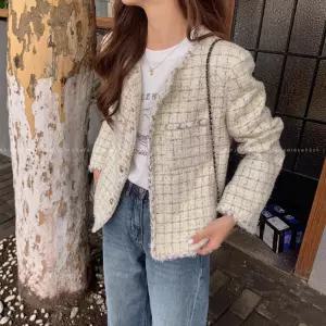 타노스 여성 프렌치 쇼트 우븐 코트 트위드 가을 상의