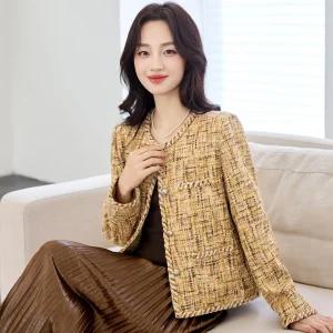원픽 여성 코트 가을 프렌치 럭셔리 슬림핏 트위드 쇼트 톱
