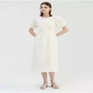 르샵 D링벨트 핀턱 라운드넥 퍼프 롱 원피스-L2F35WOP810