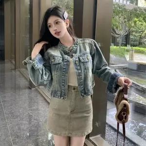 헐크 여성 레트로 블루 캐주얼 데님 재킷 봄 슬리밍 짧은 트렌드