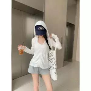 여성 여름 대나무 면 통기성 얇은 후드 지퍼 카디건