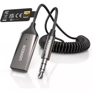 UGREEN 블루투스 6.0 Aux 카 어댑터 LDAC 지원 3.5mm 내장 마이크 핸즈프리 통화를 위한 차량용 오디오