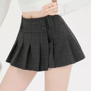 여성 봄 체크 플리츠 스커트 슬림핏 미니스커트