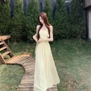 여성 드레스 레이스 스트랩 서스펜더 스커트 여름 시크 슬리밍 A라인 롱