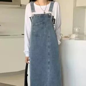 원피스 데님 빈티지 청 데일리 여름 스트릿 롱스커트 유니크 꾸안꾸 여자 캐주얼 간절기 멜빵