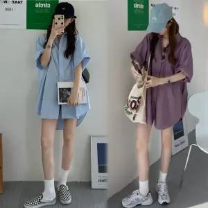 빅사이즈 여성 하프 셔츠 여름 루즈핏 반팔셔츠