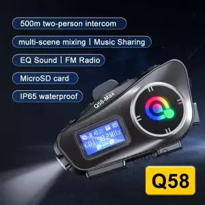 Q58 Max 오토바이 인터콤 헤드셋 헬멧 방수 300M BT 무선 인터커뮤니케이터 2인용 음악 공유 및 플래시