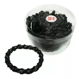 리에스 꽈배기 반짝검정고무줄 30P 코사지 헤어밴드 머리끈