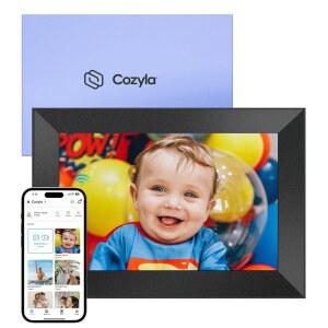 COZYLA 디지털 액자 구독 없이 10.1'' HD 터치스크린 디스플레이 무료 무제한 저장 공간 앱을 통해 사진과 동영상 공유 자동 회전 기능 선물용 WIFI 전자 액자 블랙