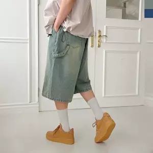 데일리룩 남자 카펜터 버뮤다 와이드 밴딩 데님 반바지 버뮤다팬츠 남성