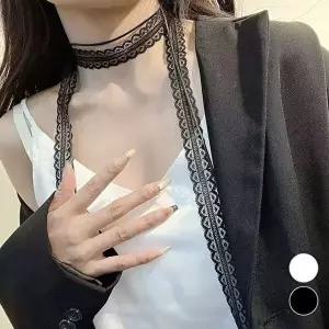 [옷자락]레이스 리본 레이어드 두줄 초커 스카프 ELP-007