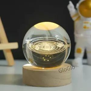 3D 입각 은하수 크리스탈 볼 무드등 태양계 행성 LED 램프 나무 받침대 데스크탑 홈데코 장식품 선물