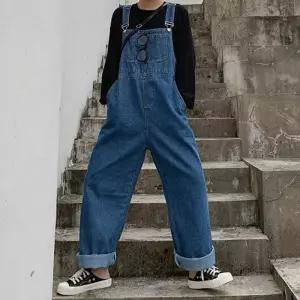 일상잇템 여성 데일리 와이드핏 데님팬츠 멜빵바지 청멜빵바지