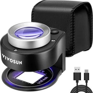 VIVOSUN 30X LED 조명 및 UV 있는 충전식 루페 확대경 블랙